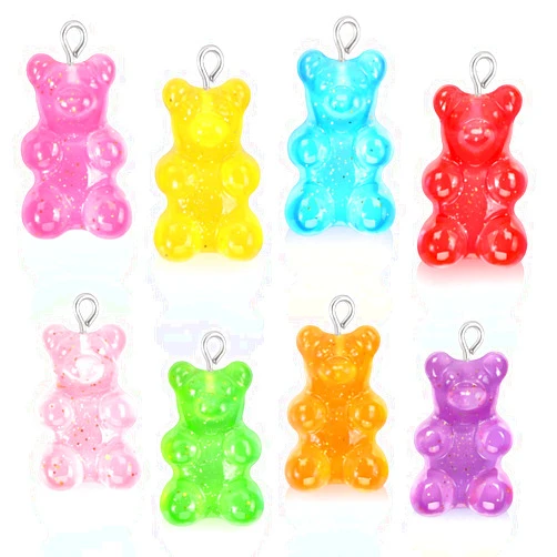 CCOZN 16 Pieces Resin Gummy Bear Pendant, CCOZN 8 Colors Glitter Candy Gummy Charms Bear Gummy Resin Bear Pendant DIY Necklace Jewelry Making Crafting