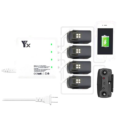 Xmipbs Multiple Battery Charger with 4 Channel Rapid Balance Charger Ports and 2 USB Ports for DJI Spark Drone Battery and Remote Controller 6 in 1