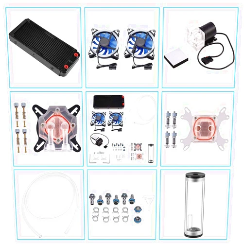 Bewinner DIY 240mm Water Cooling Kit, DIY 240mm Cooler CPU/GPU Block Pump Reservoir with LED Fan Heat Sink Computer Water Cooling Connectors Kit, Liquid CPU Cooler Kit