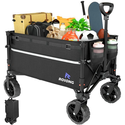 ROSONG Collapsible Wagon Cart with Wheels Foldable - Folding Utility Heavy Duty Wagons Carts for Grocery Sports Garden Shopping Camping
