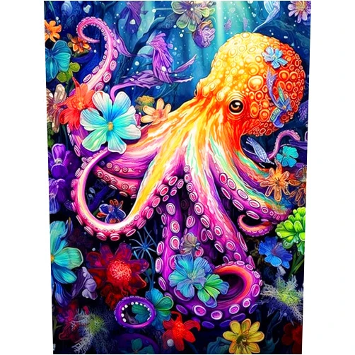 Huacan Octopus Diamond Art Kits for Adults 5D Full Round AB Drills Diamond Dot Painting Kit for Beginners Gem Art Painting Art Craft Set Paint with Diamonds Seascape Pictures Home Decor Gift 12*16in
