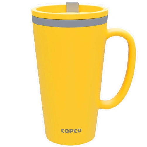 Copco Cone 16oz Insulated Travel Mug with Handle, Double Wall, Slide-Closure Lid, BPA-Free, Microwave & Dishwasher Safe, Reusable Plastic Travel Coffee Tumbler - Portable Coffee Cup (Mustard)
