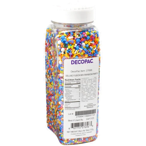 DecoPac Rainbow Party Fusion Mix Sprinkles, 26oz, Shaped Candy Sprinkles in Handheld Container, Magical Edible Decorations For Celebration Cakes, Cupcakes, Cookies and Donuts