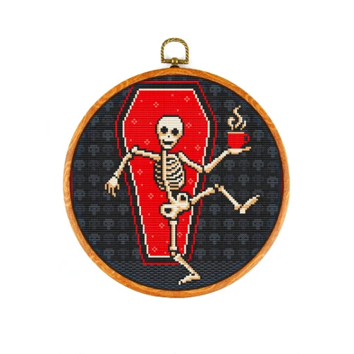 Awesome Pattern Studio Coffin Break CS2005-1 - Counted Cross Stitch KIT#2. Set of Threads, Needles, AIDA Fabric, Needle Threader, Embroidery Clippers and Printed Color Pattern Inside.