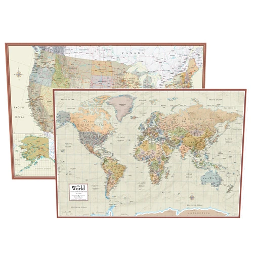 Swiftmaps World and USA Contemporary Premier 3D Two Wall Map Set (24x36 Laminated)