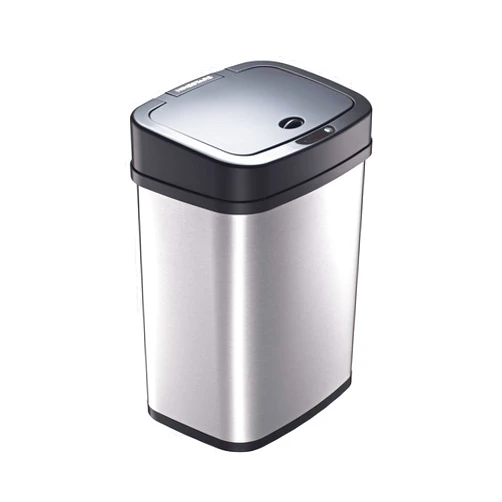 NINESTARS DZT-12-5 Bedroom or Bathroom Automatic Touchless Infrared Motion Sensor Trash Can, 3 Gal 12L, Stainless Steel Base (Rectangular, Black Lid)