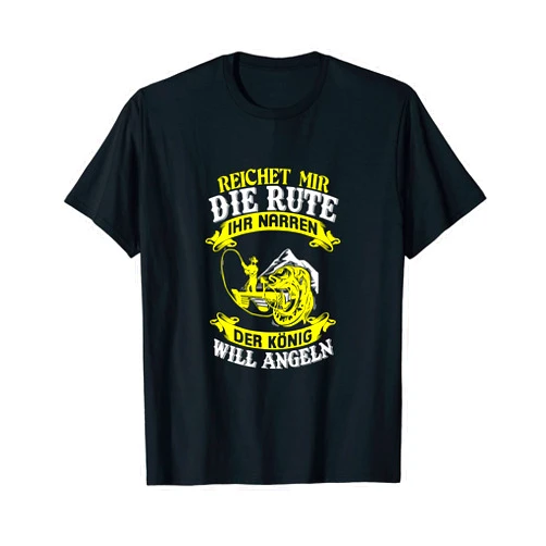 Lustiges Fischer Papa Angler Geschenk Fisch Spruch Angel Father Petri Reicht mir die Rod der König will fishing T-Shirt
