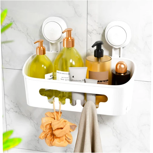 LEVERLOC Shower Caddy Suction Cup Shower Shelf Suction Shower Basket Removable Powerful Shower Organizer Max Hold 22lbs Suction Bathroom Caddy Waterproof Shower Storage - White