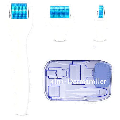 GXBRSY Derma Roller Titanium 4 In 1 Microderm Roller Kit - 300 Needles 0.25mm, 720 and 1200 Needles 0.30mm Microneedle Dermal Roller, At Home Microdermabrasion Face Roller (White)