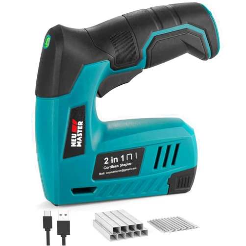 NEU MASTER Electric Staple Gun, 2 in 1 Cordless Staple Gun/Brad Nailer, 4V Electric Stapler with 2000 Staples & Nails, Cable Staple Gun with USB Charger for Wood, Upholstery, Carpentry, Crafts, DIY