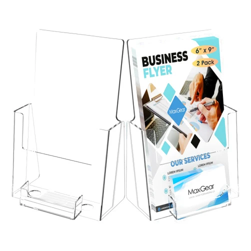 MaxGear Brochure Holder 6x9 inch, Acrylic Brochure Holders with Business Card Holder Countertop Brochure Display Stand Clear Literature Holder Plastic Flyer Holder for Pamphlet, Booklet, Menu, 2 Packs