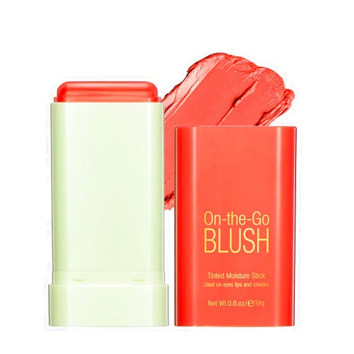 MXNSLWA Multi-Use Makeup Blush Stick, Cream Blush Stick, Solid Moisturizer Stick Waterproof Natural Nude Makeup for Eyes Lips Cheek (Coral Orange)