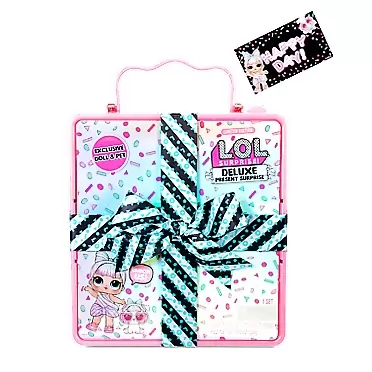 MGA Entertainment LOL Surprise Deluxe Present Surprise (Pink) with Limited Edition Doll and Pet in Party Gift Box Packaging with Surprise Treats, Outfits, Shoes, Confetti, Sand, Color Change, Water Fizz | Ages 4-15