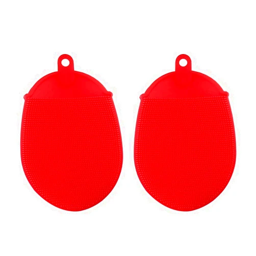 MUYDZ Dishwasher Pot Brush Kitchen Food-Grade Silicone Multifunctional Cleaning Brush Pack of 2(Red)