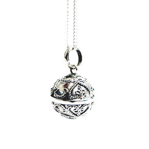 JackieDesign 12mm Small Lace Hearts Chime Sound Harmony Ball Sterling Silver Pendant 16