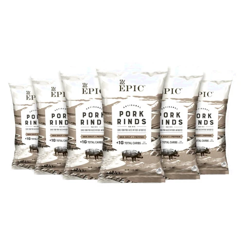 Epic Provisions EPIC Artisanal Pork Rinds, Sea Salt and Pepper, Keto-Consumer Friendly, 2.5 oz (Pack of 6) Salt N Pepper