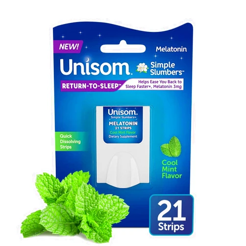 Unisom Simple Slumbers Return-to-Sleep Dissolving Strips 21-Count, Melatonin 3mg, Cool Mint