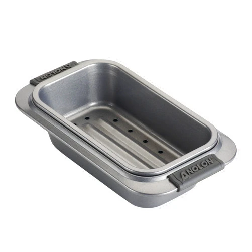Anolon Advanced Nonstick Bakeware Meatloaf/Loaf Pan Set with Grips and Insert, 2 Piece, Gray