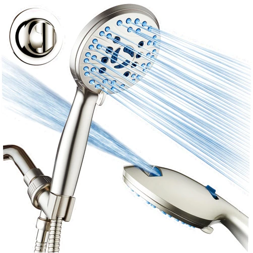 AquaCare As-Seen-On-TV High Pressure 8-setting Handheld Shower Head - Built-in Power Wash to Clean Tub, Tile & Pets, Overhead & Wall Brackets, Pure-Clean Nozzles, Extra-long 6 ft. Stainless Steel Hose