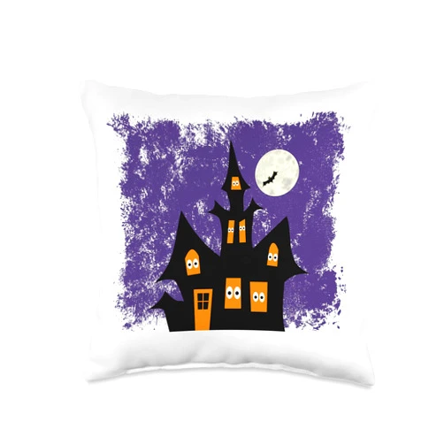 Annikala Design Spooky Halloween Haunted House Throw Pillow, 16x16, Multicolor