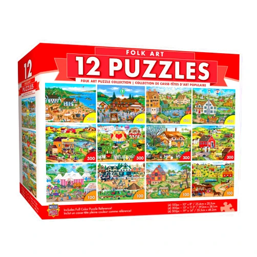 MasterPieces 12 Pack Jigsaw Puzzles for Adults, Family, Or Kids - Folk Art 12-Pack Bundle