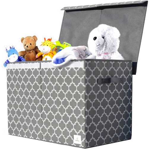 DaWikity Kids Large Toy Box Chest with Lid - Collapsible Sturdy Toy Bin Storage Organizer Boxes Baskets for Kids, Boys, Girls, Nursery, Playroom, Bedroom, 25
