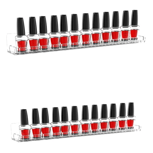 Cq acrylic Hanging Nail Polish Rack for Wall Mount - Clear Organizer and Storage Shelves for Nail Salon, Essential Oil, Gel, Tattoo Studio Decor, and Paint Shelf - Holds 24 Bottles,Pack of 2