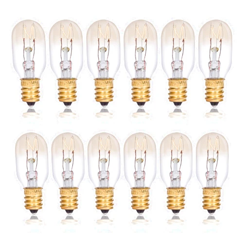Simba Lighting T6.5 15W Replacement Bulb (12 Pack) for Himalayan Salt Rock and Basket, Plug in Aromatic Wax Warmer, Night Light, Mini Tube Shape, 120V, E12 Candelabra Base, Dimmable, 2700K Warm White