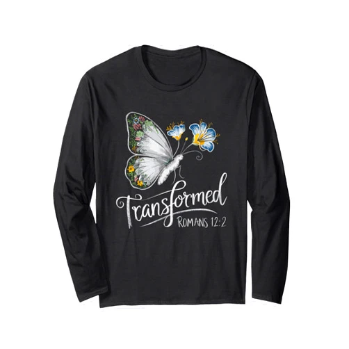 CharlIan Minds - Christian Bible Verse Transformed Romans 12-2 Butterfly Christian Bible Verse Long Sleeve T-Shirt