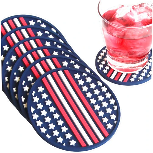 MARELUNNA 6 Pcs Patriotic Coasters for drinks. Liquid-containing & Flexible Rubber Cup Mat. 4th of July Drink Accessories. 4 inch American Flag Coasters. Bar Accessories Decor
