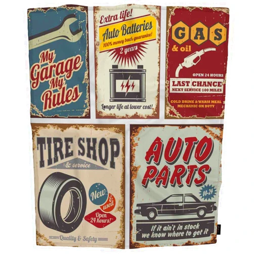 oFloral Vintage Car Service Fleece Throw Blanket for Girls,Boy,Baby,Kids Auto Parts, Gas, Tire Shop, Garage, Auto Batteries Cozy Blanket for Bed, Couch, Car 30x40 Inches