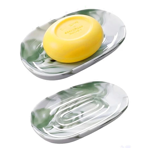 WUCYLKA Ceramic Marble Pattern Soap Dish, Textured Raised Soap Saver Tray for Shower Bathroom Kitchen Sink Vanity, Easy to Clean Multi-Use Holder for Bar Soap Jewelry Rings Keys, Green (1 Pack)