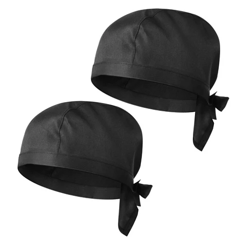 Tofficu 2Pcs Black Chef Hat, Unisex Chef Hats for Men Women, Adjustable Chef Hat with Ties, Kitchen Cooking Hat, Sushi Chef Hat for Kitchen Cooking Service and Other Work