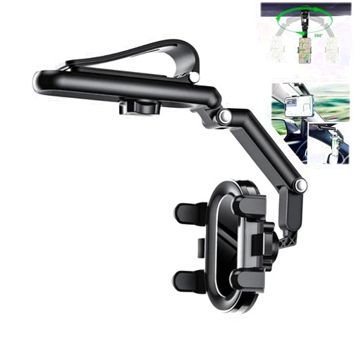 JIMNOO Kevaby Phone Holder, Kevaby Rotatable and Retractable Car Phone Holder, Sun Visor Phone Holder for Car, 360° Adjustable Rotating Phone Holder, Sun Visor Cell Mobile Holder in Car ( Color : Black )