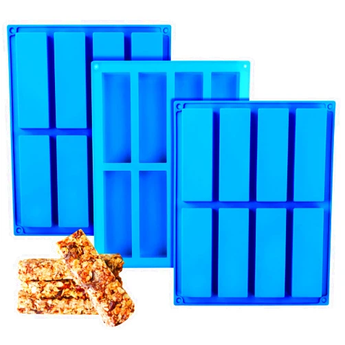 Sidosir 3Pcs Granola Bar Mold Silicone Mold, 8-Cavity Rectangle Molds for Energy Bar, Silicone Baking Molds for Large Granola Bar (3, Blue, 8-Cavity)