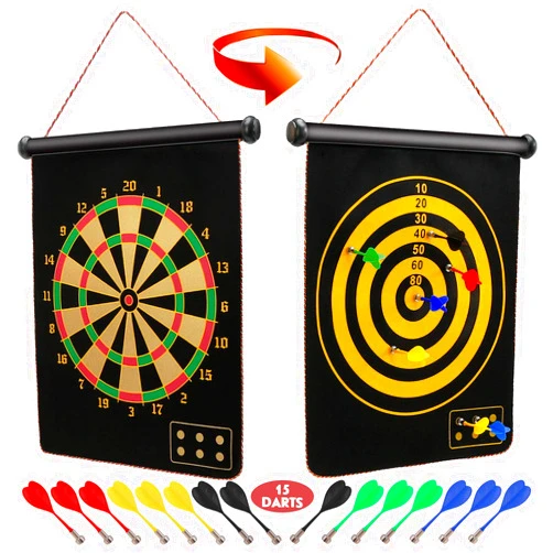 Ranslen Magnetic Dart Board for Kids and Adults, Boy Gifts Toys, Double Sided Board Games Set, Indoor Outdoor Darts Game with 15pcs Magnetic Darts, Safety Dartboard Games Kids Fun Toys Gifts