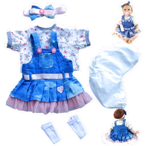 MAIHAO Reborn Baby Doll Clothes for 17-22 Inch Newborn Baby Doll Girl, Baby Doll Clothes Outfit Accessories fit 17-22 Inch Reborn Baby Doll Girl【Denim Skirt 5pcs Set 】