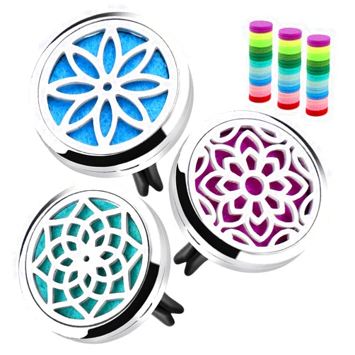 ttstar Car Diffuser Vent Clip - 30mm Aromatherapy Essential Oil Car Diffuser Vent Clips with 36 Refill Pads (3 Lotus Vent Clips, Metal)
