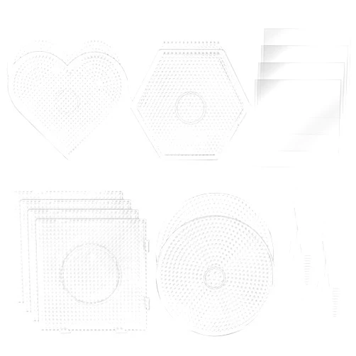 BILLIOTEAM 10PCS (4 Shapes) Fuse Beads Pegboards Boards with 2Pieces Tweezers and 6Pieces Lroning Paper,5mm Clear Plastic Pegboards Set Kit for Kids Craft Supplies Beads