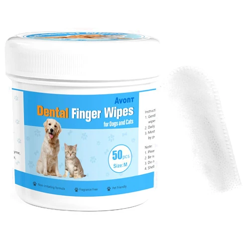 Avont Pet Teeth Cleaning Wipes for Dogs Cats, 50 PCS Dental Finger Wipes Reduce Plaque & Tartar, Dog Breath Freshener and Gum Care -M