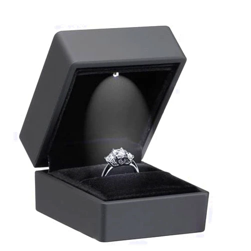 ALLURE BOX & DISPLAY COMPANY Allure - Luxury Ring Box With LED Light, Square Shaped Elegant Diamond Ring Case, For Unique Proposal, Engagement Or Wedding, Small, Black Velvet Interior Jewelry Display Gift Box For Promise Rings.