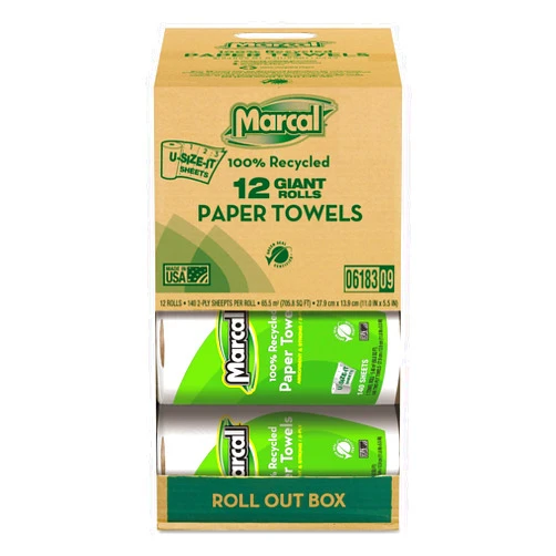 Marcal 6183 100% Recycled Roll Towels, 2-Ply, 5 1/2 x 11, 140 Sheets, 12 Rolls/Carton