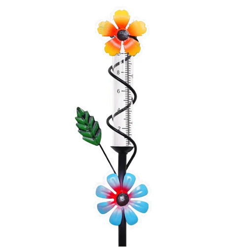 ESTTOP Flower Rain Gauge with 5 Inch Plastic Tube - Freeze-Proof Metal Stake Weather-Resistant Garden Yard Decor for Accurate Precipitation Measurement