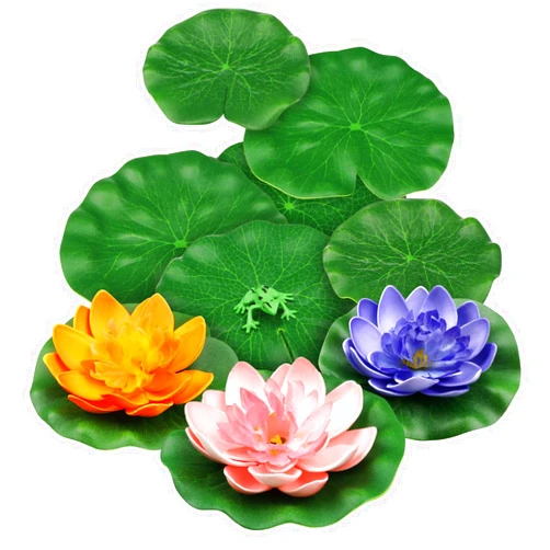 PietyPet 10pcs Floating Foam Lotus Flowers with Artificial Frog Lotus Leaves, Lily Pads for Lake, Artificial Pond Plants Ornaments for Pool Aquarium Water Decoration, Colorful