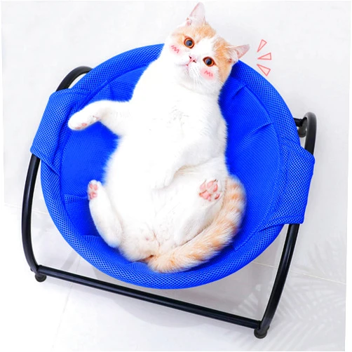 MeowWoof Cat Hammock Bed, Elevated Cat Stand Bed, Washable Pet Sleep Bed Supplies for Kitten Puppy (Blue Black)
