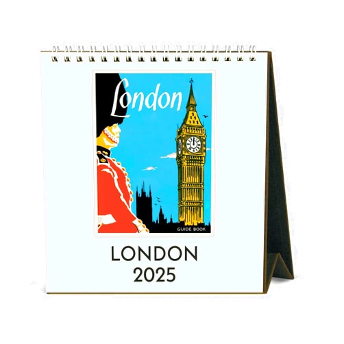 Cavallini 2025 Vintage London Easel Desk Calendar, 6 x 6.5 Inches, 12 Month Page-A-Month Standing Desk Calendar, Ideal for Travel Lovers and Anglophiles, Small and Cute Desktop Flip Calendar 2025