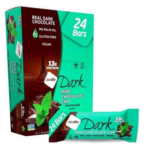 NuGo Dark Mint Chocolate Chip, 13g Protein Bar, Vegan, Gluten Free, Non-GMO, Kosher Pareve, 24 Count