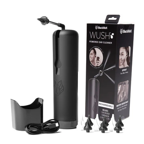 Black Wolf Wush Pro Water Powered Ear Cleaner with 12 Reusable Replacement Tips by Black Wolf - Safe & Effective - Electric Triple Jet Stream with 3 Pressure Settings for Ear Wax Buildup - Ear Wax Removal Kit