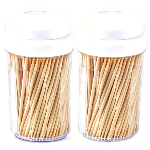 DecorRack 2 Pack Toothpick Dispensers with 600 Natural Bamboo Toothpicks, Plastic Holder (Pack of 2)