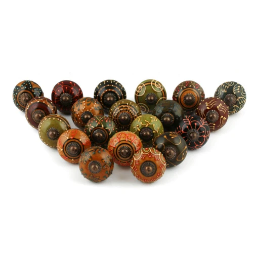 Rasiya Art Kitchen Cabinet Knobs - Assorted Multicolor Countryside Drawer Door Pull Handles for Kitchen Wardrobes Dresser Boho Home Interior Decor - Pack of 20
